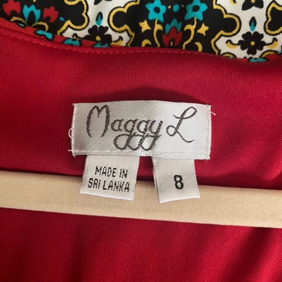 Maggy London Size 8 Red And Teal Geometric Sleeveless V-Neck Maxi Boho Dress - Picture 6 of 7